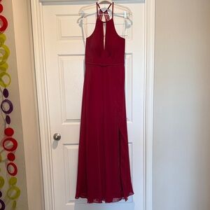 Elegant Red Halter Maxi Dress
